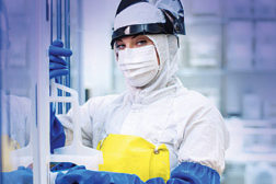 woman in protective suit